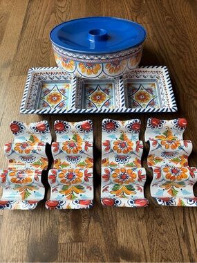 Prepara Bright Blue Melamine Taco, Tortilla, and Salsa Serving Set